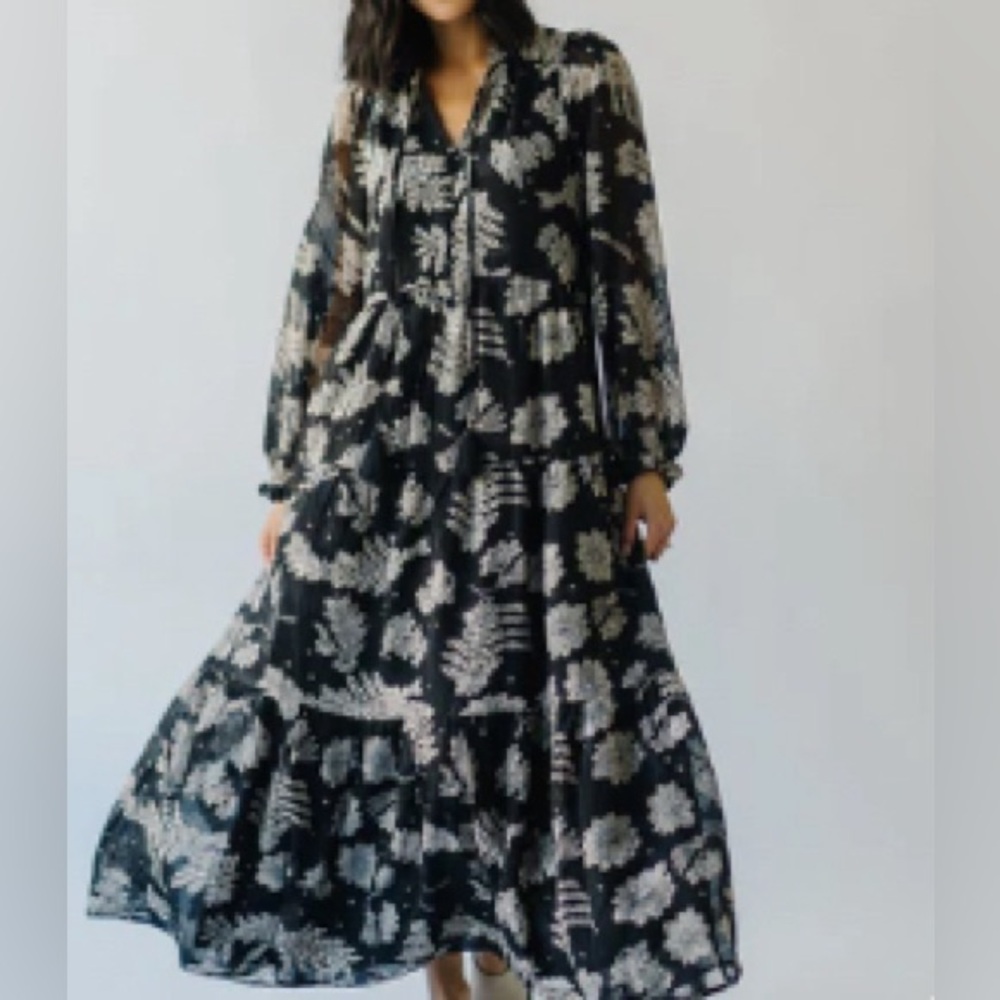 Floral Black and White Maxi Dress